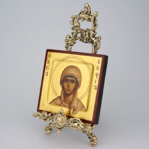 Decorated Brass Plated Orthodox Icon Stand Tripod Display Easels