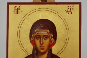 Virgin Mary Icon Decorated Halo Hand Painted Byzantine Orthodox