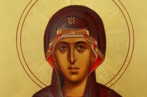 Virgin Mary Icon Decorated Halo Hand Painted Byzantine Orthodox