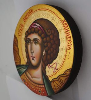 guardian angel round icon green hand painted orthodox