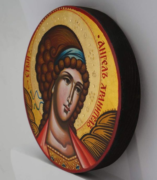 guardian angel round icon red hand painted orthodox