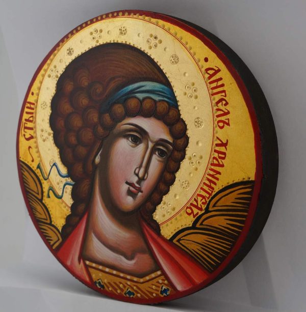 guardian angel round icon red hand painted orthodox
