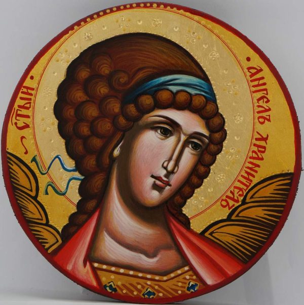 guardian angel round icon red hand painted orthodox
