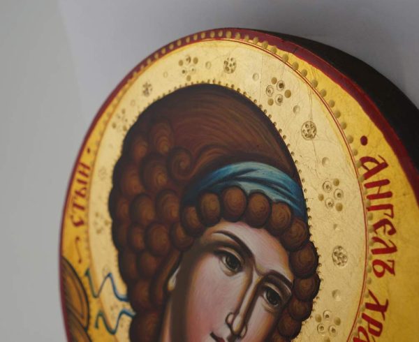 guardian angel round icon red hand painted orthodox