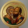 Apostles Peter and Paul Embracing Round Icon Hand Painted Greek Orthodox Byzantine