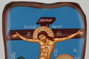 Crucifixion Icon Hand Painted Greek Orthodox Icon on Solid Wood