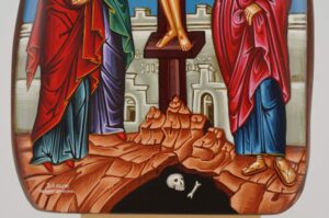 Crucifixion Icon Hand Painted Greek Orthodox Icon on Solid Wood