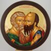 Saints Peter and Paul Embracing Round Icon Hand Painted Greek Orthodox Byzantine