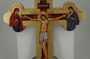 hand painted wall crucifix icon byzantine cherubim