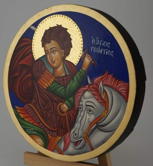 saint george round icon hand painted greek orthodox