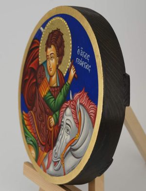 saint george round icon hand painted greek orthodox