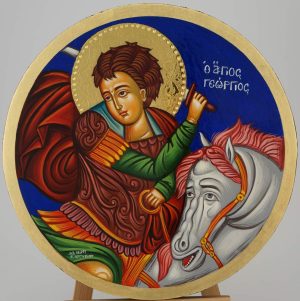 saint george round icon hand painted greek orthodox