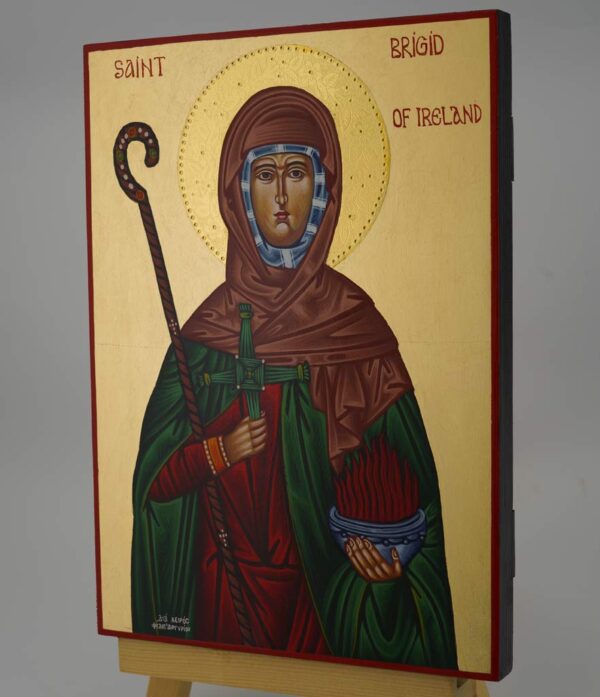 st brigid of ireland icon (polished gold halo) hand painted greek