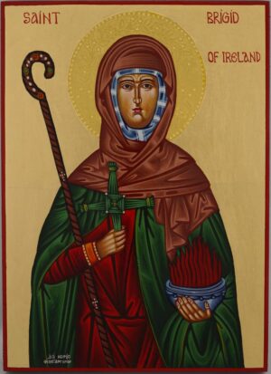 st brigid of ireland icon (polished gold halo) hand painted greek