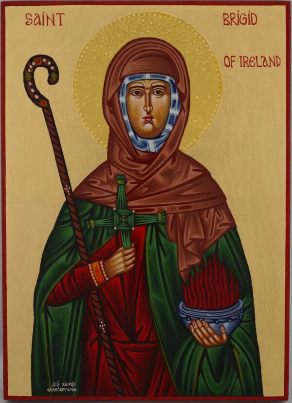 st brigid of ireland icon (polished gold halo) hand painted greek