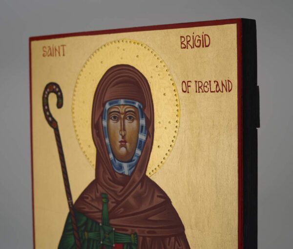st brigid of ireland icon (polished gold halo) hand painted greek