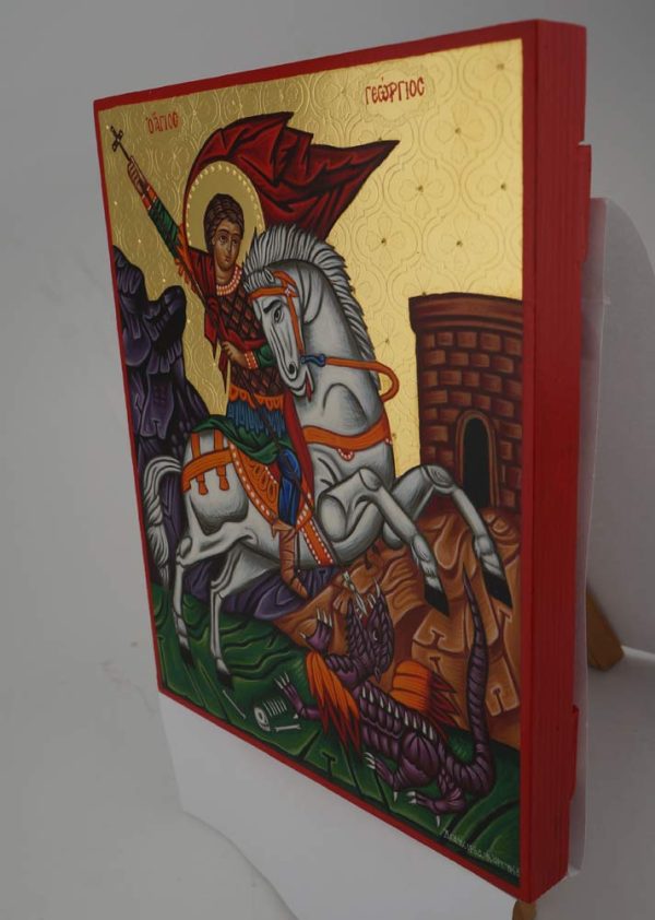 st george and the dragon icon hand painted greek orthodox