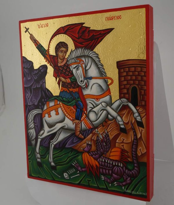 st george and the dragon icon hand painted greek orthodox