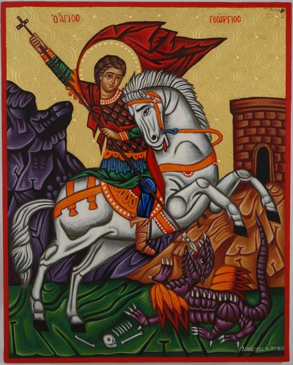 st george and the dragon icon hand painted greek orthodox