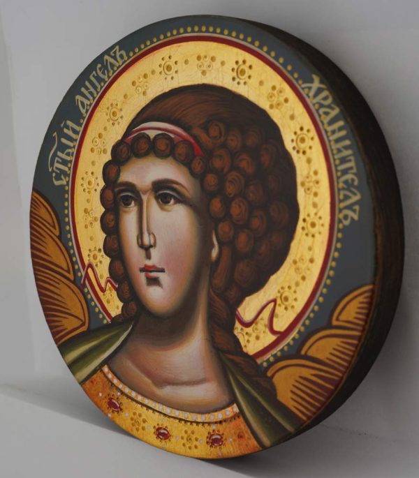 guardian angel round icon hand painted orthodox