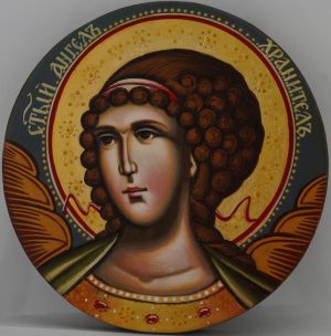 guardian angel round icon hand painted orthodox