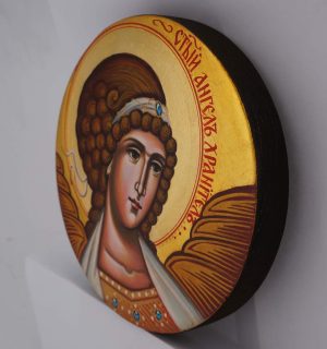 guardian angel round icon white hand painted orthodox