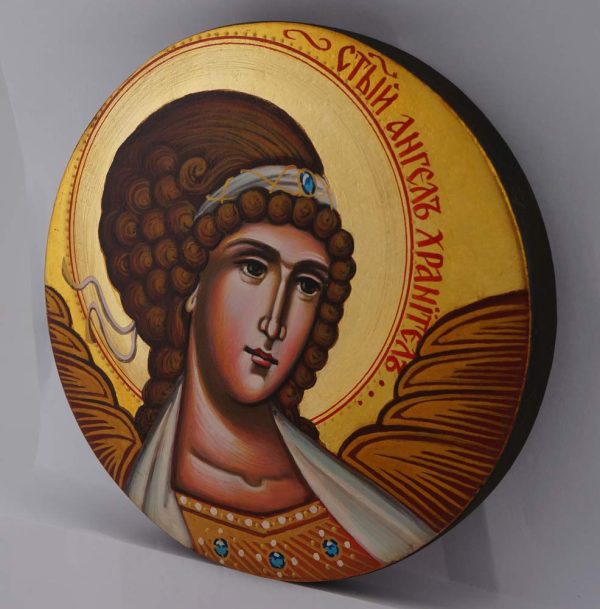 guardian angel round icon white hand painted orthodox