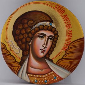 guardian angel round icon white hand painted orthodox