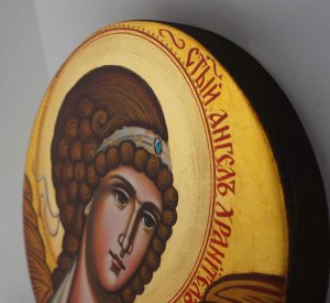 guardian angel round icon white hand painted orthodox