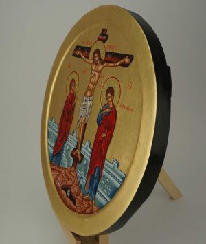 The Crucifixion Round Icon Hand Painted Greek Orthodox
