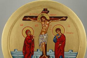The Crucifixion Round Icon Hand Painted Greek Orthodox