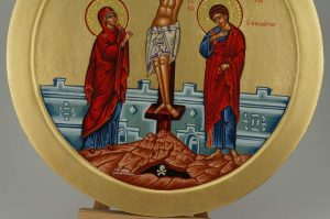 The Crucifixion Round Icon Hand Painted Greek Orthodox