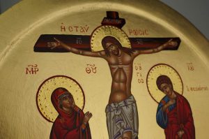 The Crucifixion Round Icon Hand Painted Greek Orthodox