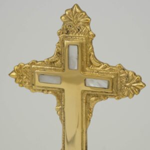 Brass Standing Cross with Mother of Pearl Inlay and Floral Detailing