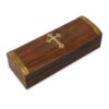 Decorative Wooden Box with Brass Cross and Hinged Lid