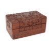 Hand Carved Flower Design Wooden Box with Hinged Lid and Velvet Lining
