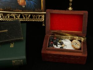 Hand Carved Flower Design Wooden Box with Hinged Lid and Velvet Lining