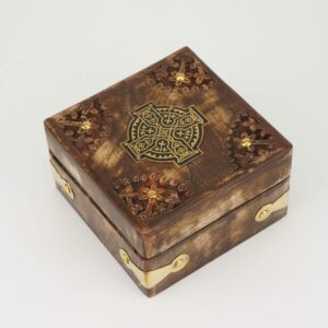 Hand Carved Wooden Trinket Box with Celtic Cross