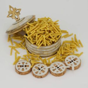 Round Brass Box with Mother of Pearl Inlay and Cross Shape Decorated Lid