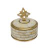 Round Brass Box with Mother of Pearl Inlay and Cross Shape Decorated Lid