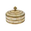 Round Brass Jewellery Box with Mother of Pearl Inlay and Cross Shape Lid Handle