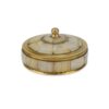 Small Round Brass Keepsake Box with Mother of Pearl Inlay