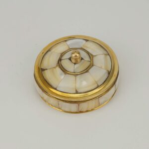 Small Round Brass Keepsake Box with Mother of Pearl Inlay