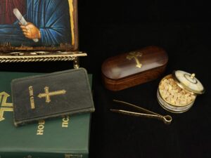 Small Wooden Trinket Box with Metal Cross