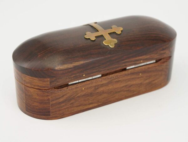 Small Wooden Trinket Box with Metal Cross