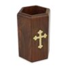 Wooden Pen and Pencil Holder with Metal Cross Decorations