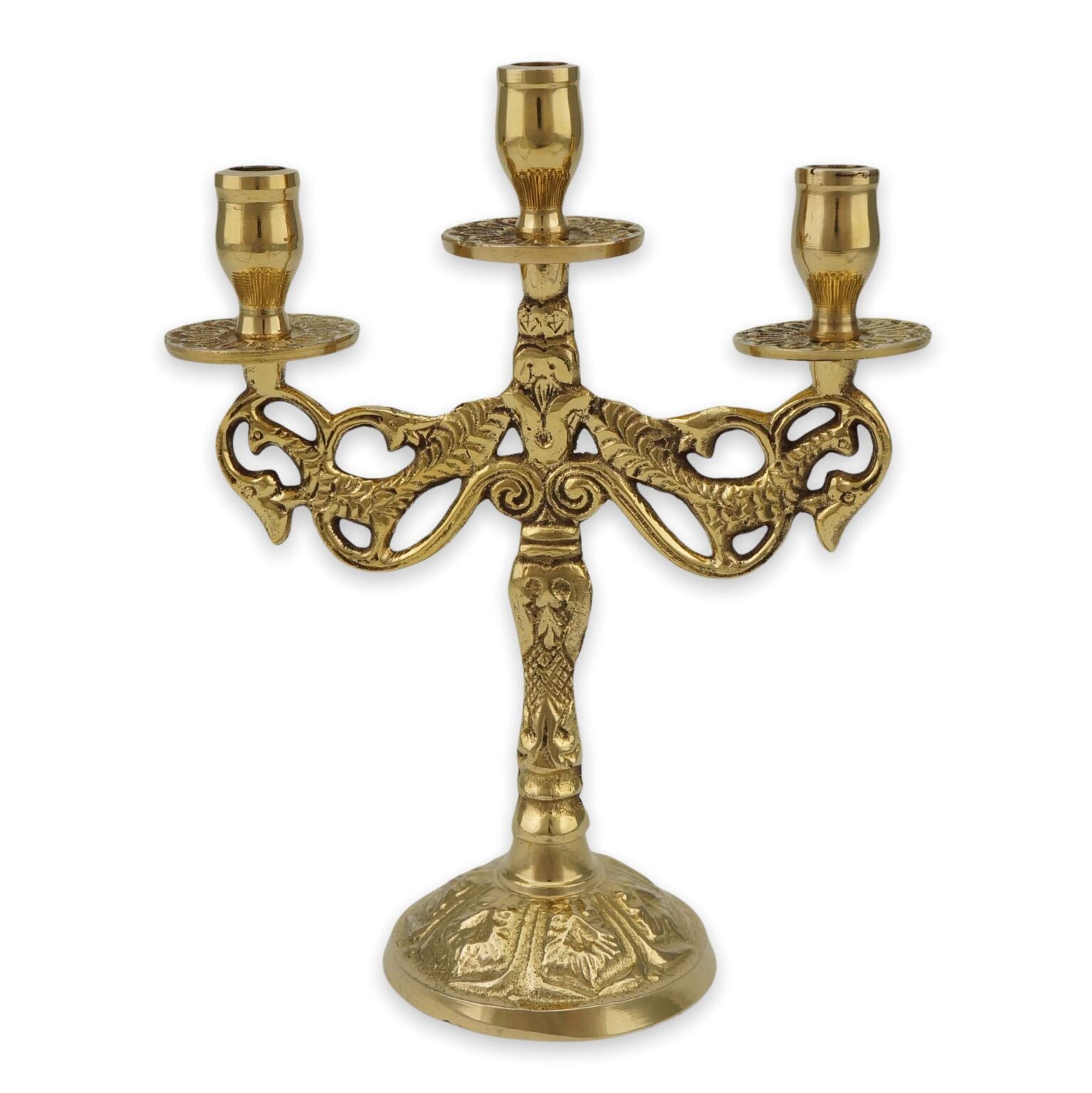 Three Branch Brass Candelabra with Drip Trays BlessedMart