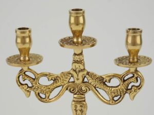 Three Branch Brass Candelabra with Drip Trays