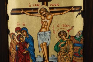 crucifixion icon handmade greek orthodox on wood