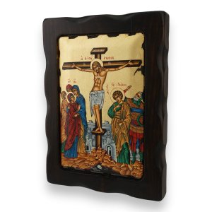 crucifixion icon handmade greek orthodox on wood
